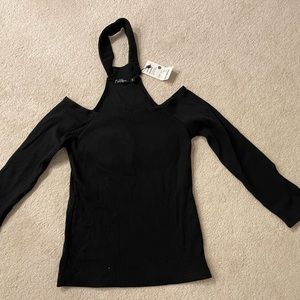 NWT black haltered long sleeve top